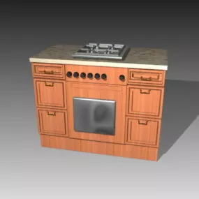 Wooden Cabinet Built In Stove 3d model