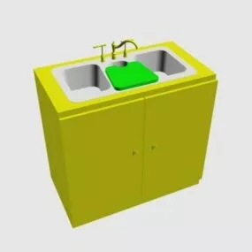 Kitchen Yellow Single Sink Cabinet 3d model