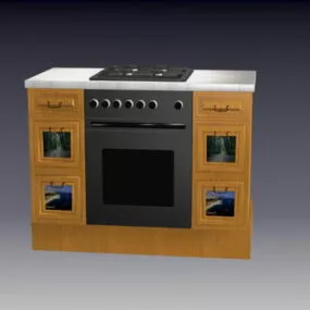 Kitchen Stove With Wooden Cabinet 3d model