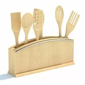 Wooden Kitchen Utensil Holder 3d model