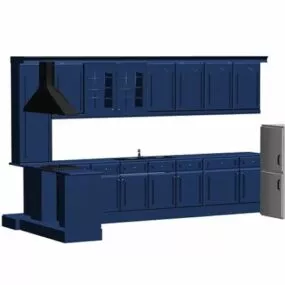 L Corner Kitchen Cabinets With Refrigerator 3d model