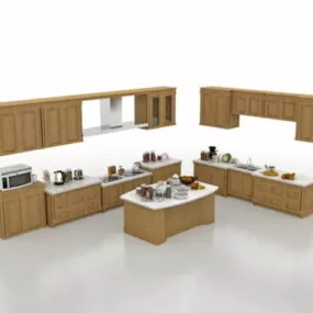 Apartment L Shaped Kitchen Island 3d model