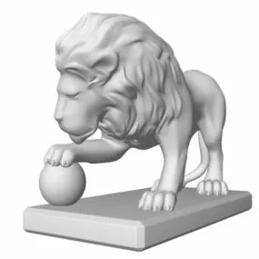 Lion With Ball Statue 3d model