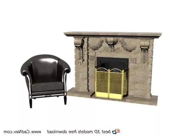 Living Room Fireplace With Sofa 3d model Living Room Fireplace With Sofa 3d model