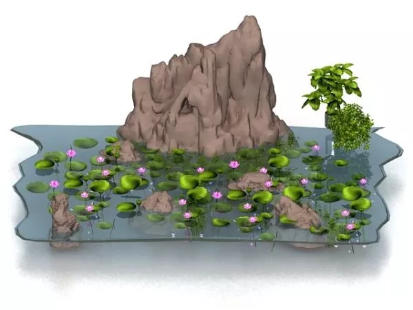 Lotus Pond With Rockery Decoration 3d model Lotus Pond With Rockery Decoration 3d model