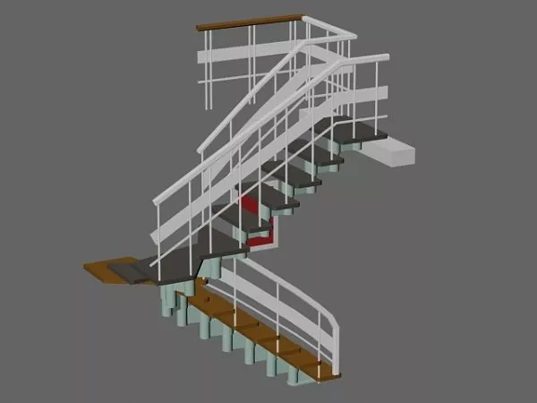 Curved Stair With Rail 3d model