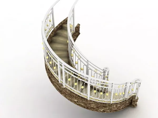 U Staircase With Handrail 3d model