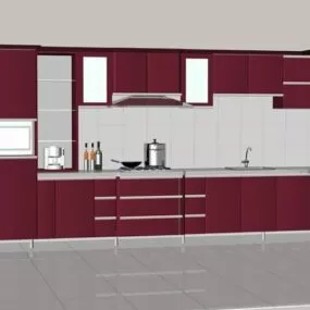 Maroon Kitchen Cabinet Units 3d model