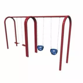 Red Metal Frame Outdoor Swing Set 3d model