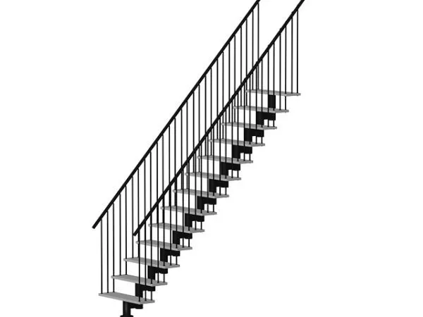 U Stair With Handrails 3d model