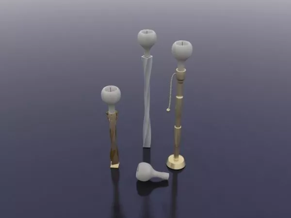 Brass Candlestick With Three Candles 3d model