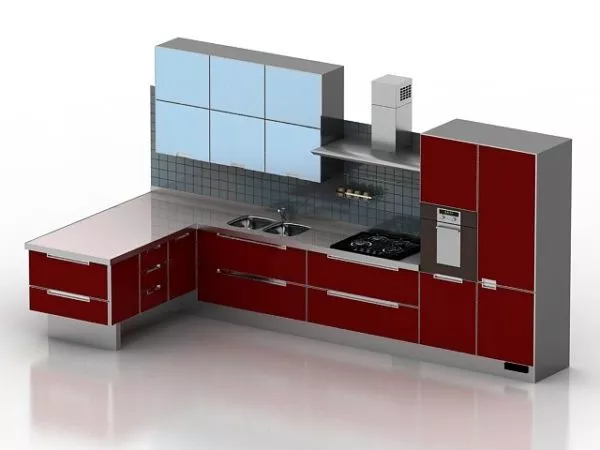 Red Color Modern Kitchen Design 3d model Red Color Modern Kitchen Design 3d model