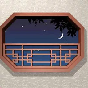 Octangle Vintage Wooden Window 3d model