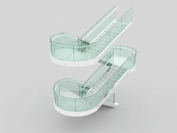Supermarket 2 Levels Stairs With Glass 3d model Supermarket 2 Levels Stairs With Glass 3d model