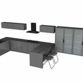 Open U Shape Kitchen Design 3d model