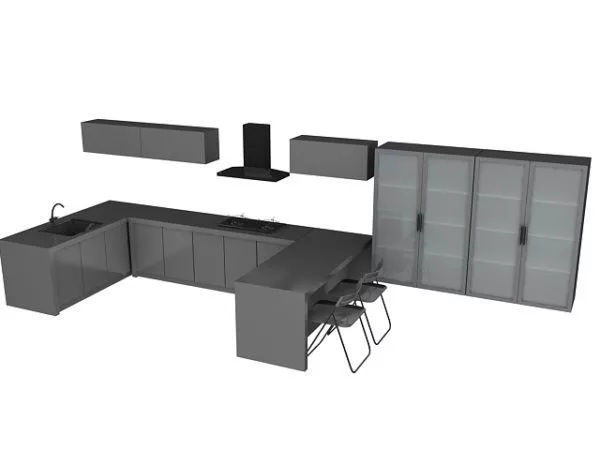 Open U Shape Kitchen Design 3d model Open U Shape Kitchen Design 3d model