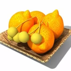 Fresh Orange Fruit On Basket 3d model