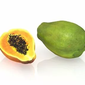 Papaya Fruit With Cross Section 3d model