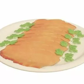 Plate Of Smoked And Dry Meat 3d model