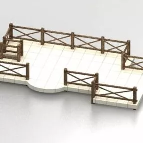 Pond Deck With Wooden Railing 3d model