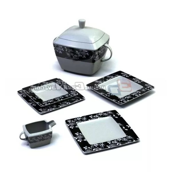 Ceramic Dip Dishes With Sugar Pot 3d model Ceramic Dip Dishes With Sugar Pot 3d model