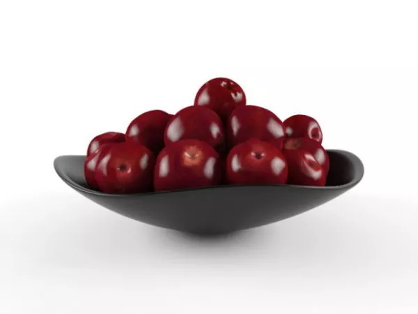 Fruit Red Plum On Plate 3d model Fruit Red Plum On Plate 3d model