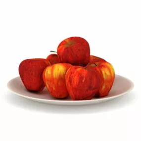 Fruit Red Apple On Plate 3d model