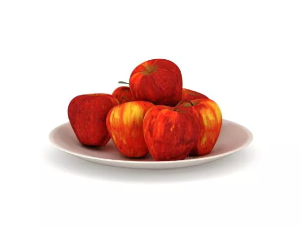 Fruit Red Apple On Plate 3d model Fruit Red Apple On Plate 3d model