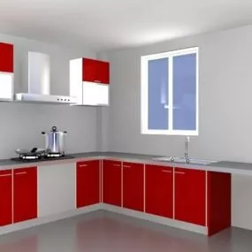 Red Color Corner Kitchen Cabinets 3d model