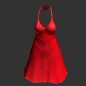 Red Color Girl Evening Dress 3d model