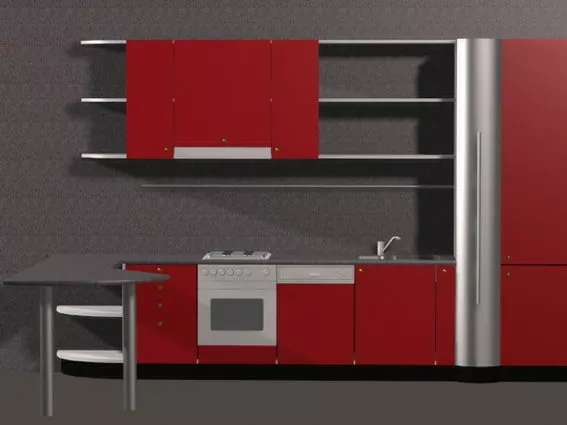 Red Kitchen Cabinets Modern Style 3d model Red Kitchen Cabinets Modern Style 3d model