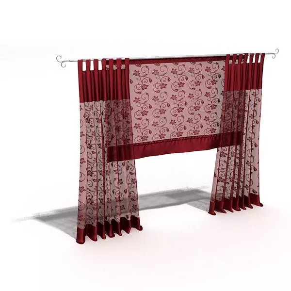 Red Color Sheer Panel Curtain 3d model Red Color Sheer Panel Curtain 3d model