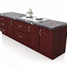 Red Wood Under Kitchen Cabinets 3d model