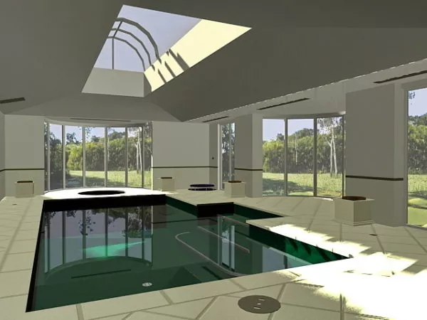 Round Hexagon Pool With Wooden Deck And Stair 3d model