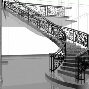 Hotel Living Room Curved Stairs 3d model