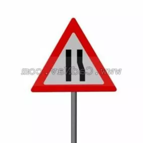 Road Narrows On Left Traffic Signs 3d model