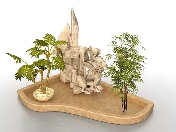 Big Rock On Field With A Tree 3d model