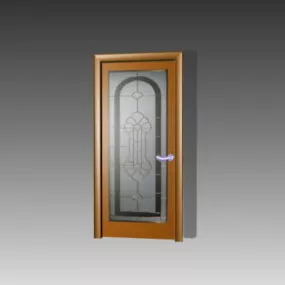 Glass Bathroom Wood Door 3d model