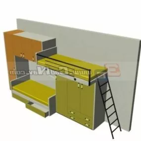 School Bed And Wardrobe Furniture 3d model
