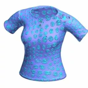 Women Short Sleeve Henley Shirt 3d model