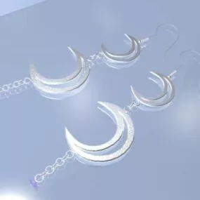 Jewelry Silver Moon Crescent Earring 3d model