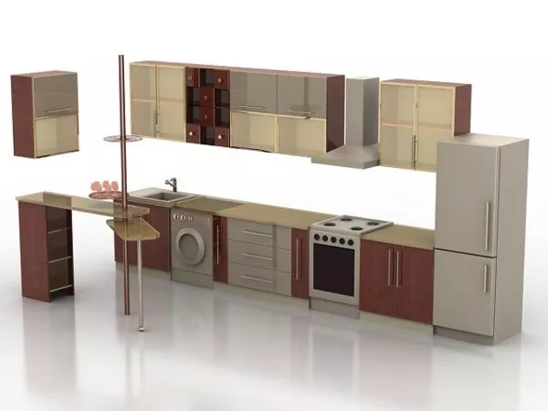 Kitchen Bar Counter With Stools, Food Set And Wine Bottle 3d model