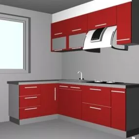 Small Red Kitchen Room Ideas 3d model