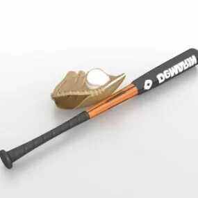 Sport Softball Bat With Glove 3d model