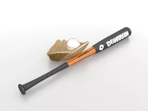 Sport Softball Bat With Glove 3d model Sport Softball Bat With Glove 3d model
