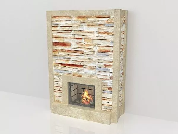 Stacked Stone Wall Fireplace 3d model Stacked Stone Wall Fireplace 3d model