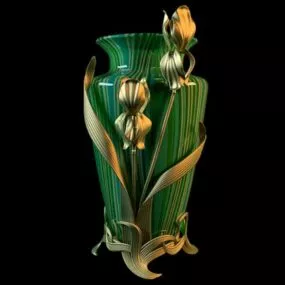 Green Glass Vase With Flower Shapes Decorative 3d model