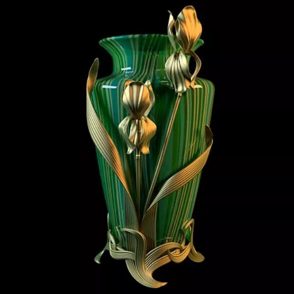 Green Glass Vase With Flower Shapes Decorative 3d model Green Glass Vase With Flower Shapes Decorative 3d model