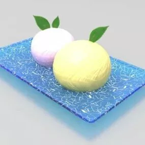 Food Steamed Bread On Plate 3d model