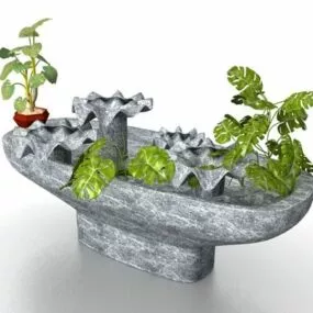 Stone Base Green Planter Decoration 3d model